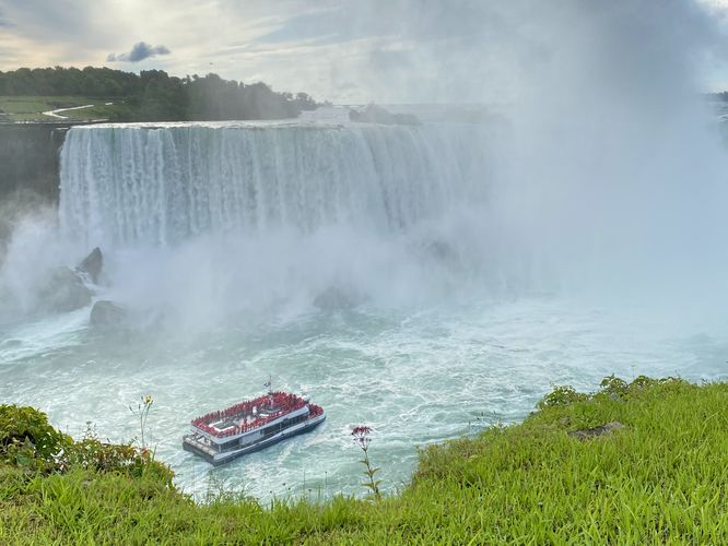 Boat sits at the base of Horseshoe Falls in Niagara Gorge