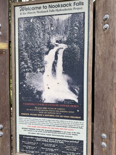 Noooksack Falls trailhead kiosk - warning, stay on-trail