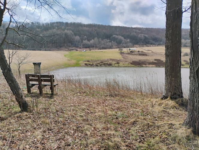 Sitting Bench of Bluff across Reservoir