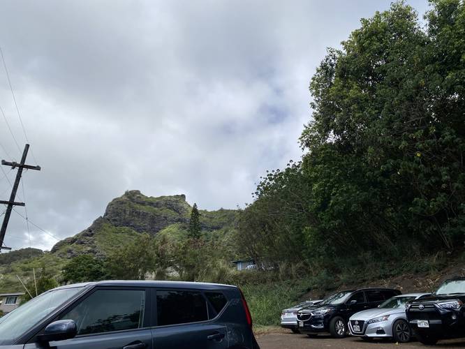 View of the top of Nounou from the parking lot, 1,000 feet below