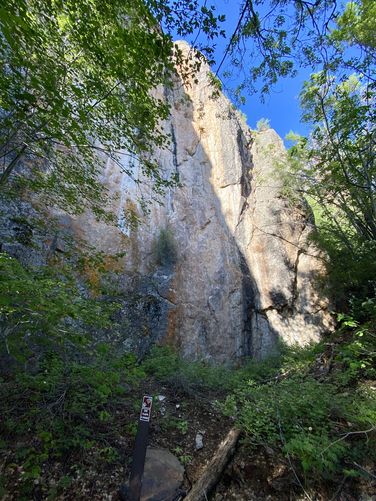 Steep canyon walls tower overhead