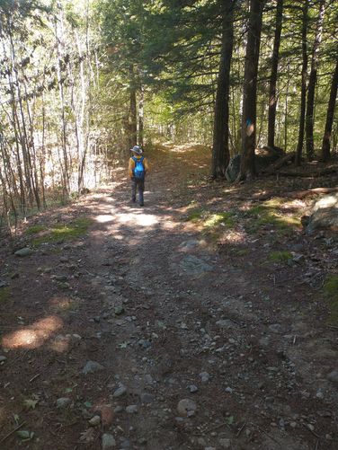 The descent begins and footing turns rocky