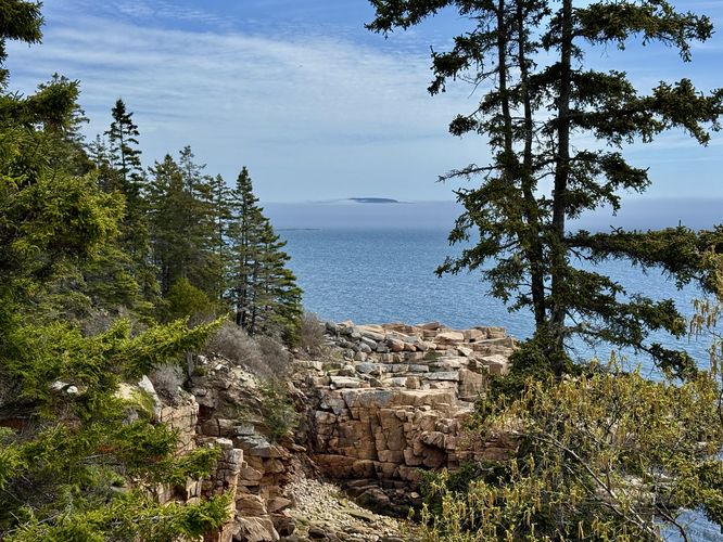 Distant views of Schoodic Head mountain in the fog