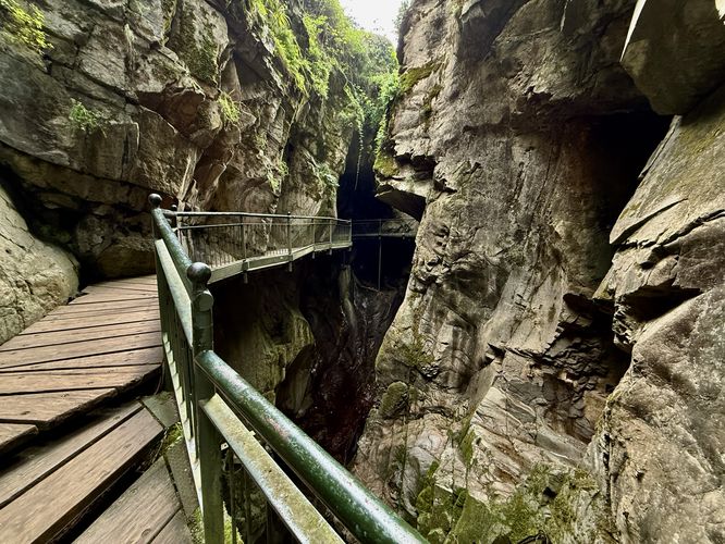 Suspended walkway passes through Orrido di Bellano