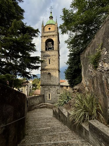 Scenic bell tower near Orrido di Bellano
