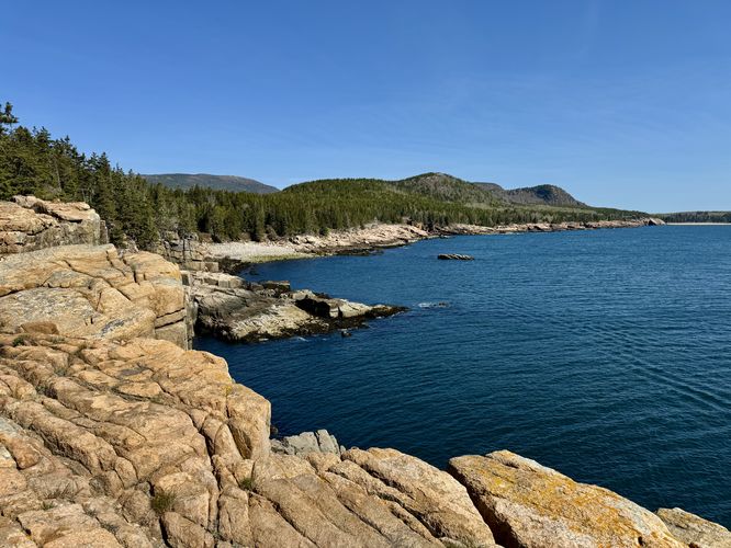View of Cadillac Mountain, Gorham Mountain, Champlain Mountain, and The Beehive from the Otter Cliffs