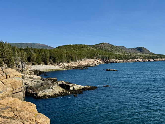 View of Cadillac Mountain, Gorham Mountain, Champlain Mountain, and The Beehive from the Otter Cliffs
