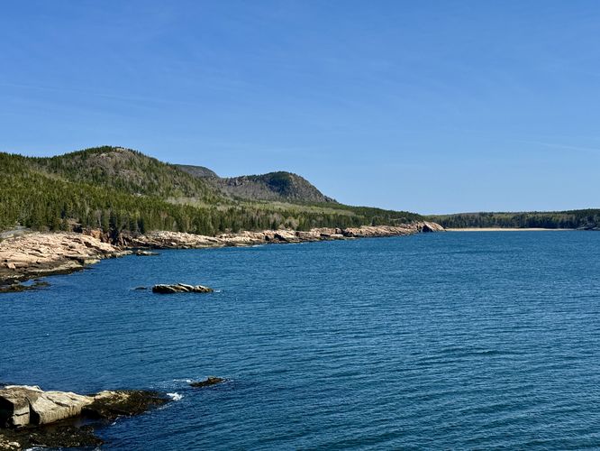 View of Gorham Mountain, Champlain Mountain, and The Beehive along Maine's coastline