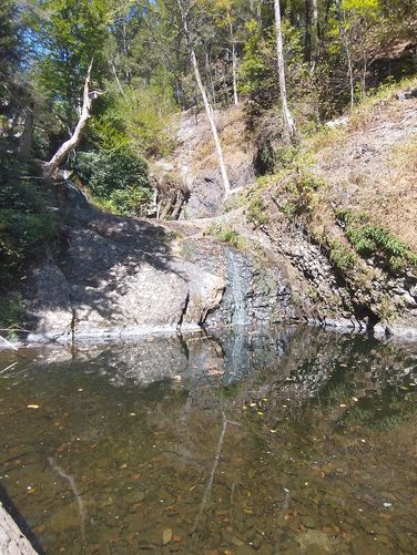 Our first view of the waterfall that was barely a trickle but still pretty