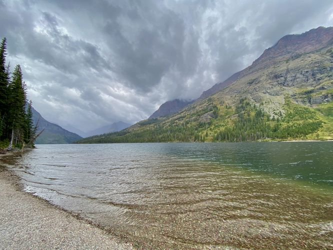 Wide angle View of Two Medicine Lake from Paradise Point