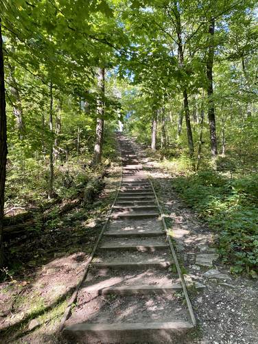 Hiking more stairs to Parnell Tower