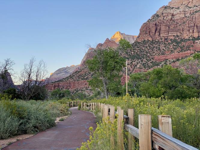 Hiking the paved universally-accessible Pa'rus Trail at Zion National Park