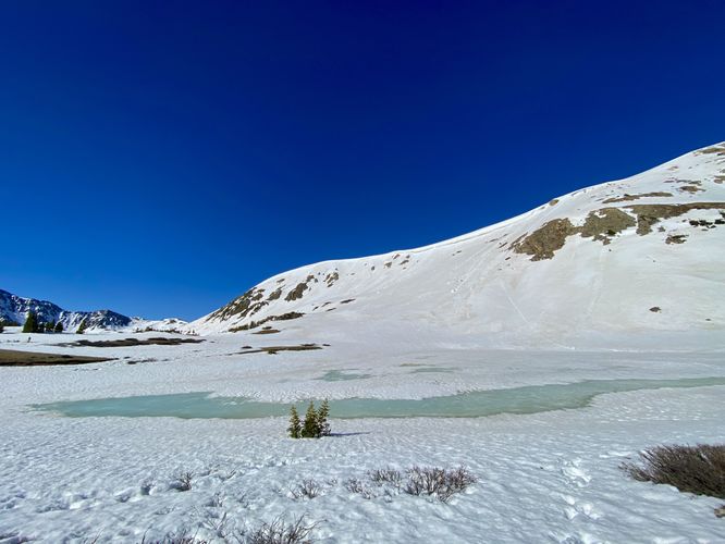 View of Pass Lake - frozen in early June 2024