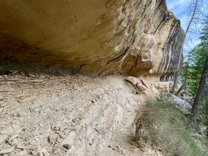 Trail runs along a cliff alcove