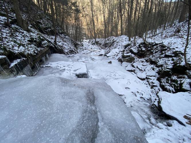 Atop mid-falls in Pinafore Run creek - frozen over