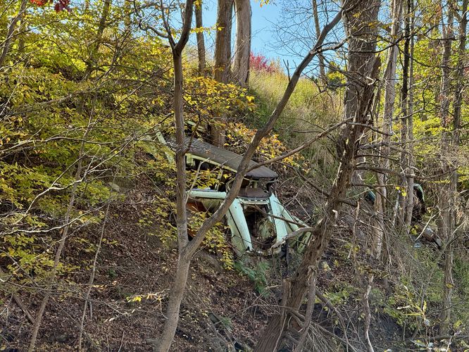Old abandoned car sits on the hillside above Marsh Creek