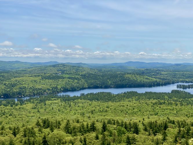 View of Moose Pond from Pleasant Mountain’s ledges