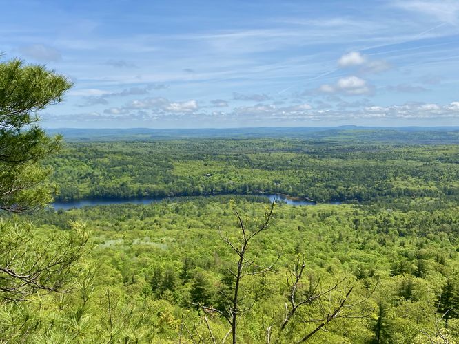 View of Moose Pond from Pleasant Mountain’s ledges