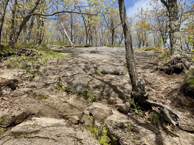 Steep bedrock along the trail