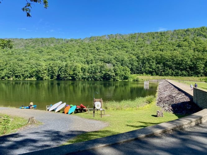 Walking the dam trail along Poe Lake