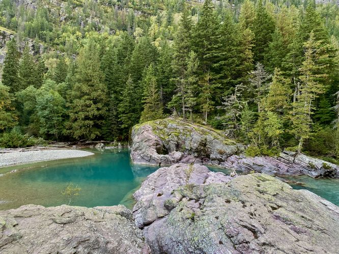 Red Rocks and two pools of turquoise water