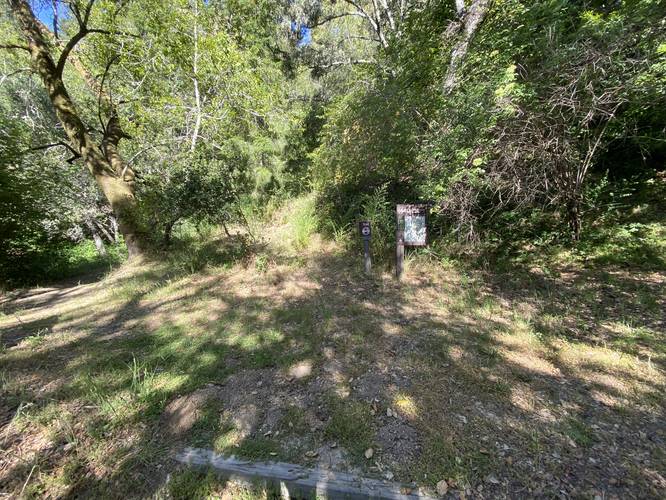 Trail junction near parking lot - stay left for easier hike to view