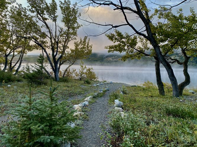 Trail leads to another view along the shore of Saint Mary Lake