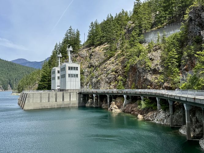 Turquoise waters of Ross Lake as viewed from the dam