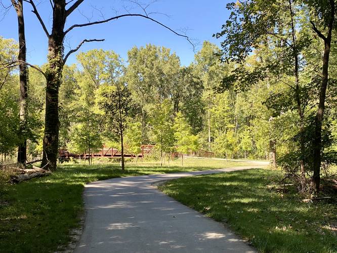Paved accessible path of the Rouge River Gateway Trail