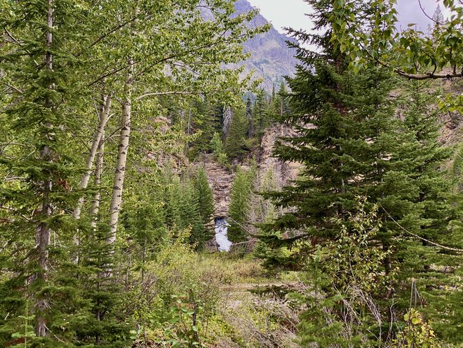 View of Running Eagle Falls from a bench area