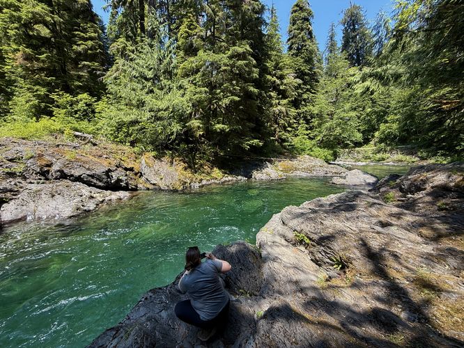 Enjoying the turquoise waters of the Salmon Cascades pool