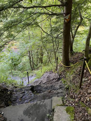 Super-steep trail leads to Salmon River Falls Gorge