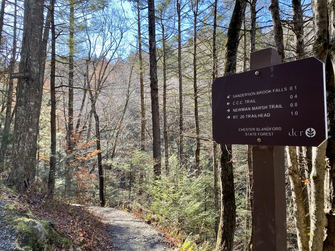 Spur trail leads to Sanderson Brook Falls, 0.1-miles
