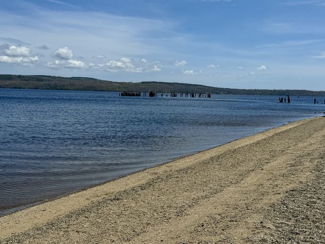 View of the Penobscot River and an old dock (maybe Steamboat Wharf?)