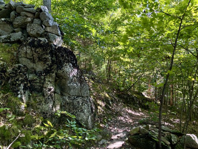 Old farming rock wall built-up on bedrock