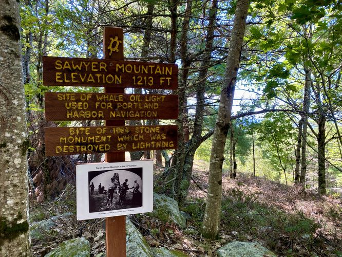 Sawyer Mountain summit sign (ele. 1,213 ft)