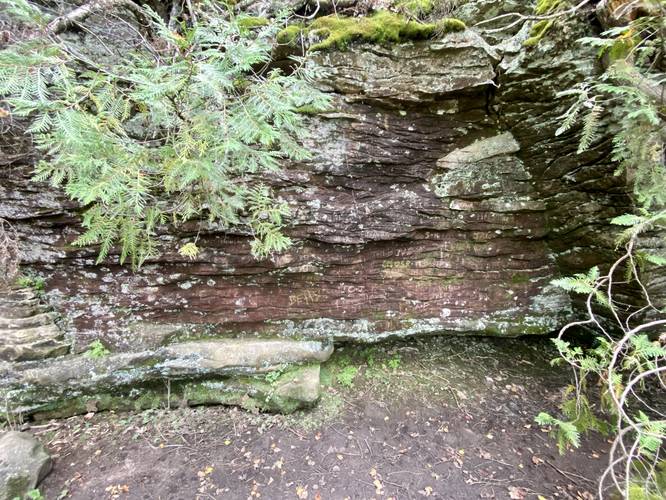 Carvings in the bedrock at Scott Falls