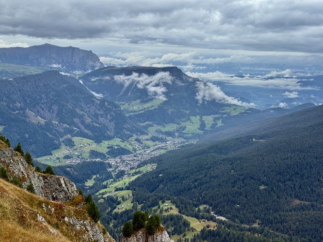 View of Ortisei, Italy from the Seceda gondola station