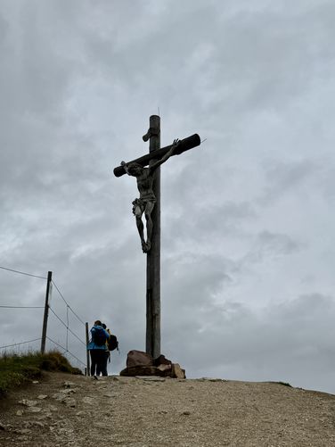 Massive crucifix atop the summit of Monte Seceda