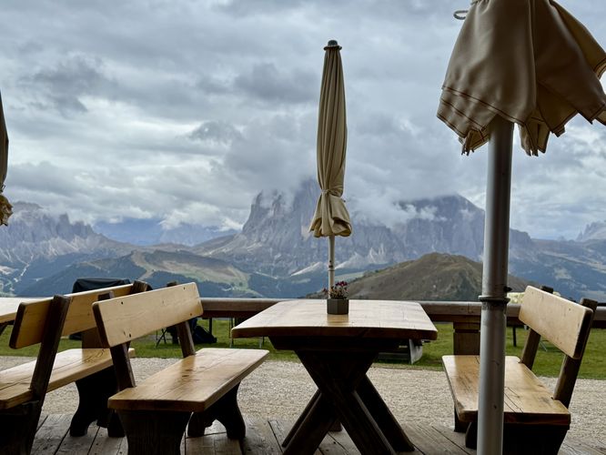View of the Langkofel Group massif from Sofie Hut