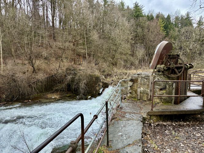 Mill foundation with machinery made in Orange, MA
