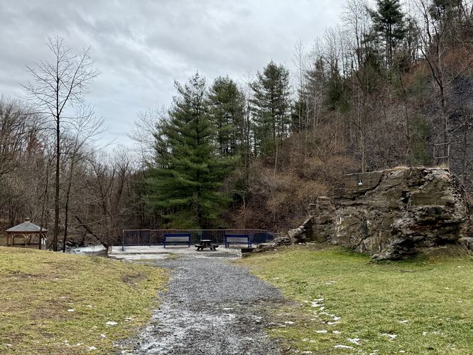 Trail leads to the old Cascade Mills site at Cascade Falls / Cascade Mills Falls