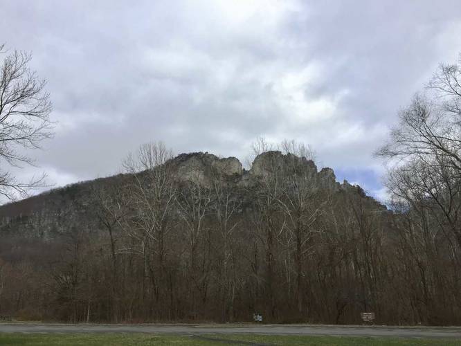 View of Seneca Rocks from the parking lot