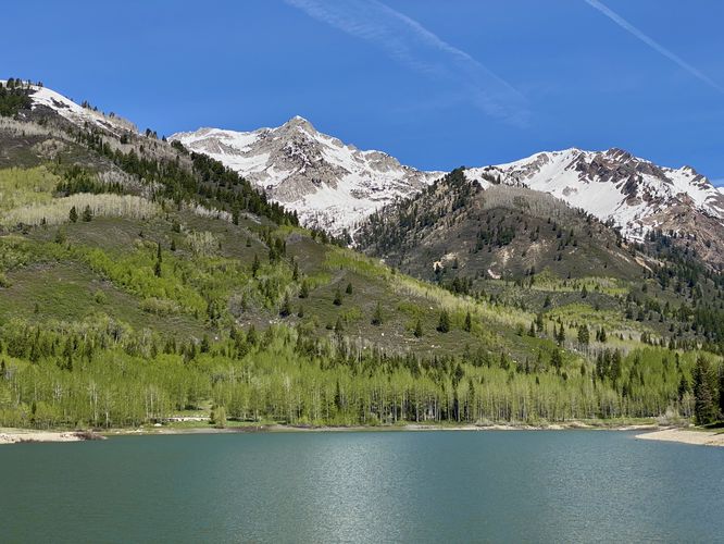View of White Baldy Mountain and Silver Lake Flat Reservoir