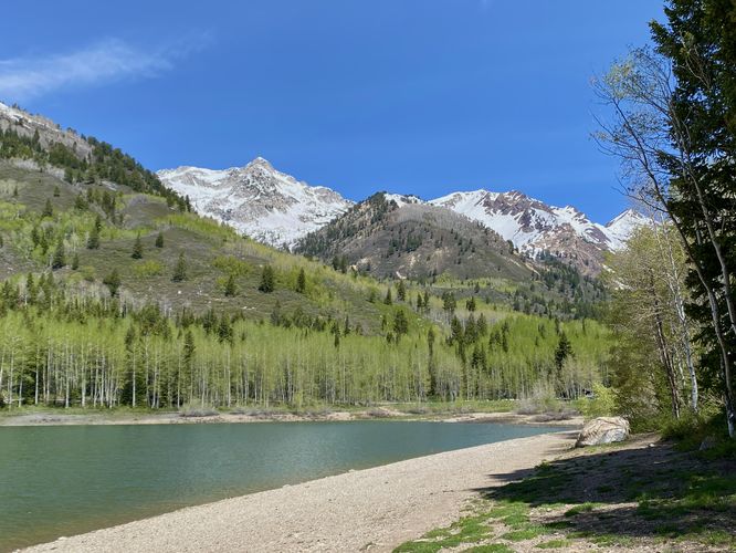 View of White Baldy Mountain and Silver Lake Flat Reservoir