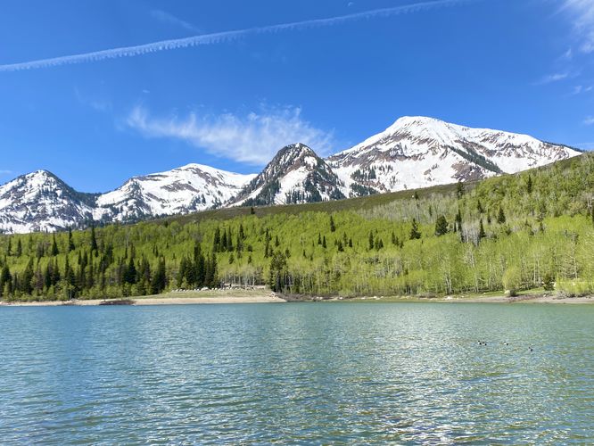 View of Box Elder Peak and Silver Lake Flat Reservoir