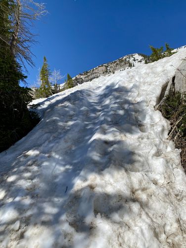 Steep snow field led up to Silver Lake