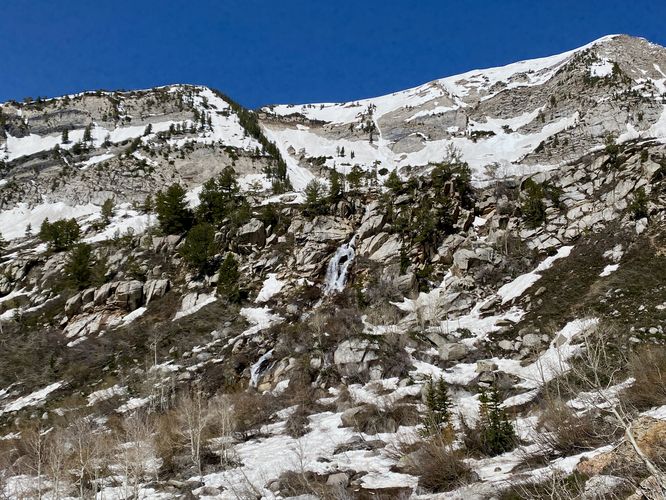 View of Silver Creek Falls from the trail, just below the lake