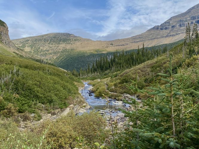 View of Siyeh Bend Falls from near the trailhead
