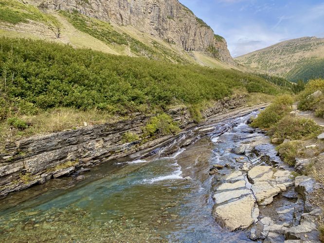 Base of Siyeh Bend Falls  (slide waterfall)